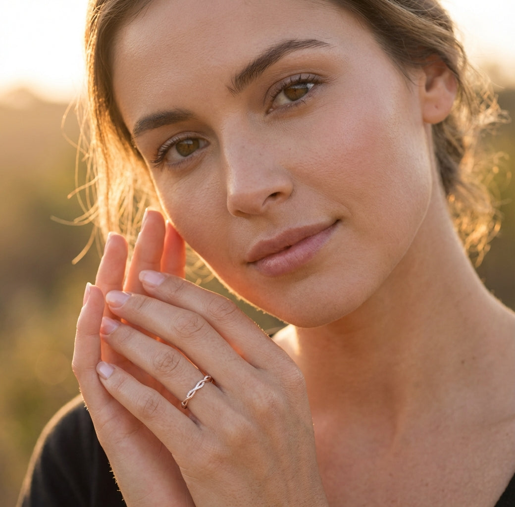 Anel Minimalista com Design Torcido e Cravação de Diamantes