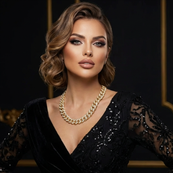 Conjunto Colar e Pulseira em Corrente Cubana com Fecho de Mola, Liga Metálica e Cravação Completa de Diamantes